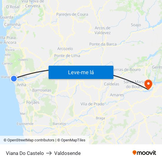 Viana Do Castelo to Valdosende map