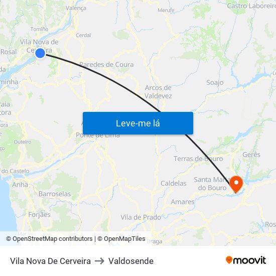 Vila Nova De Cerveira to Valdosende map