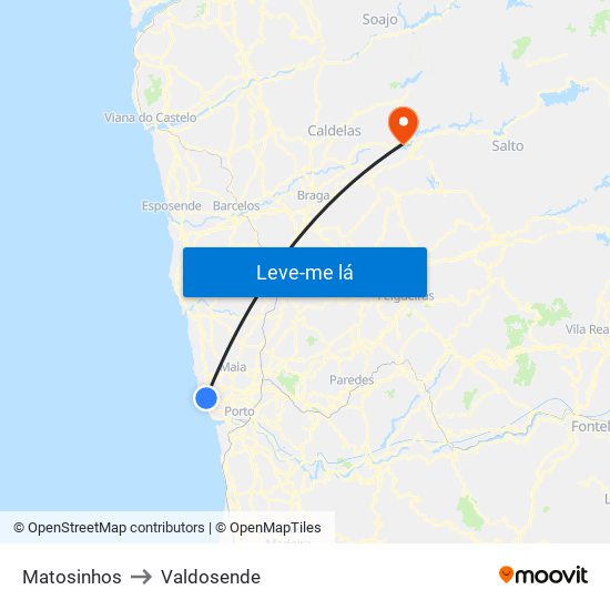 Matosinhos to Valdosende map