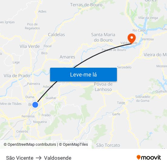 São Vicente to Valdosende map