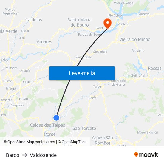 Barco to Valdosende map