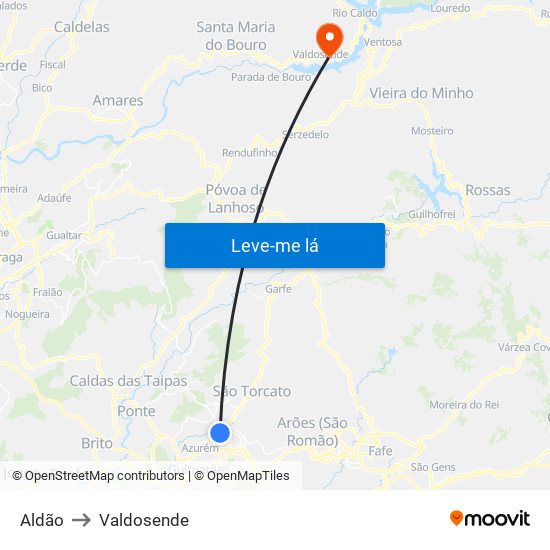 Aldão to Valdosende map