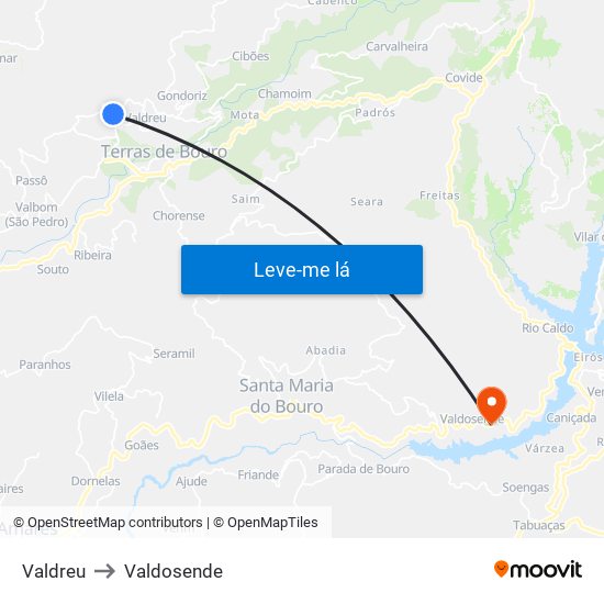 Valdreu to Valdosende map