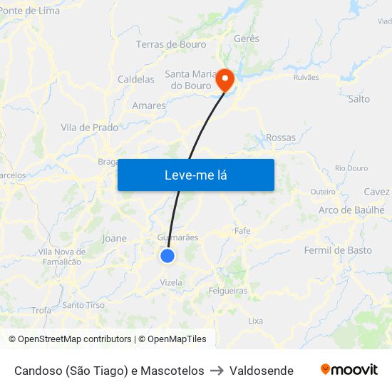 Candoso (São Tiago) e Mascotelos to Valdosende map