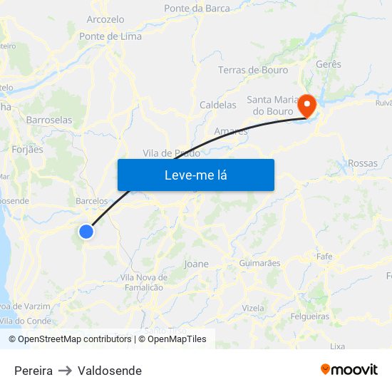 Pereira to Valdosende map