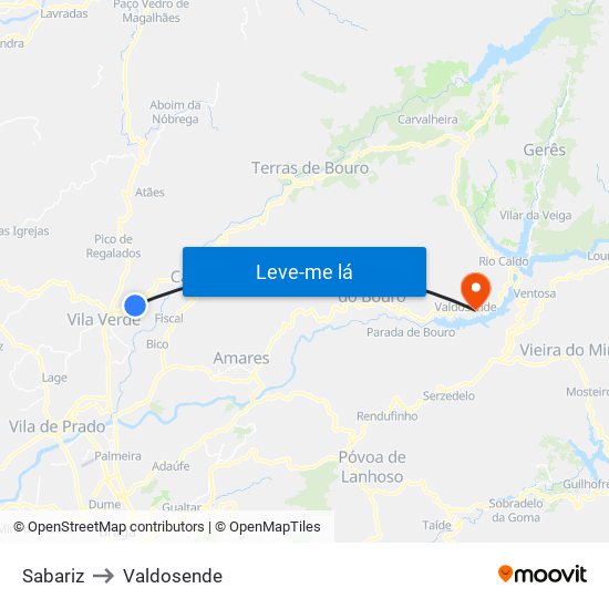 Sabariz to Valdosende map