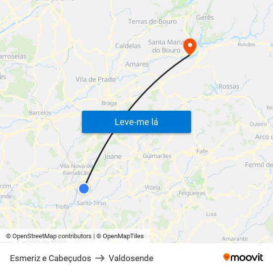 Esmeriz e Cabeçudos to Valdosende map