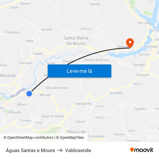 Águas Santas e Moure to Valdosende map