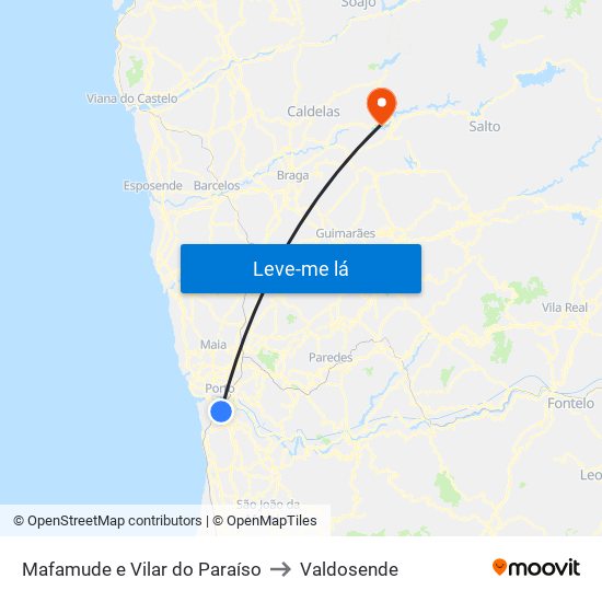 Mafamude e Vilar do Paraíso to Valdosende map