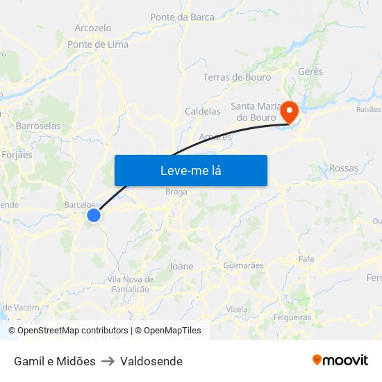 Gamil e Midões to Valdosende map