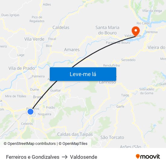 Ferreiros e Gondizalves to Valdosende map