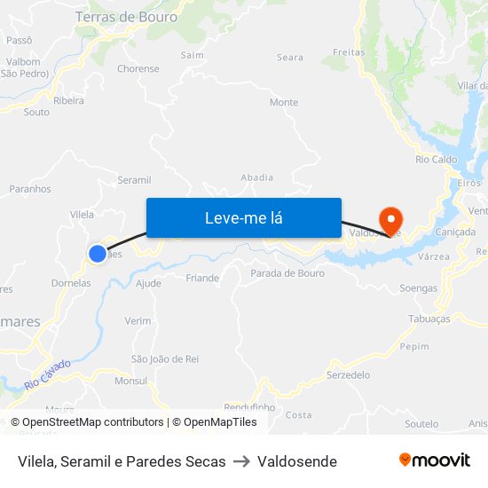 Vilela, Seramil e Paredes Secas to Valdosende map