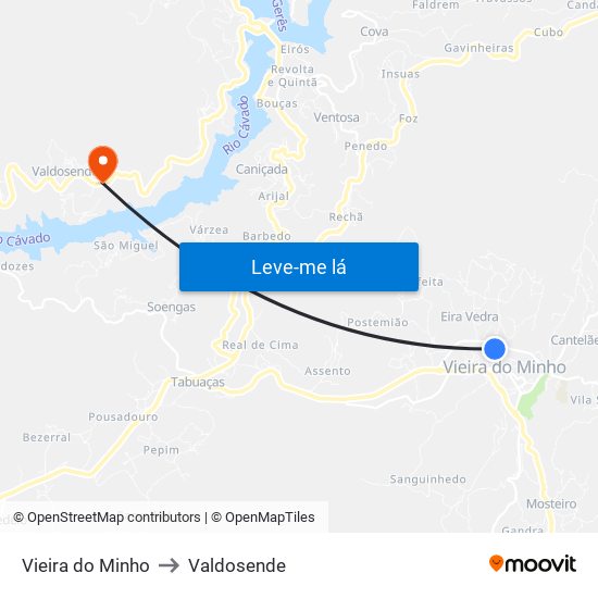 Vieira do Minho to Valdosende map
