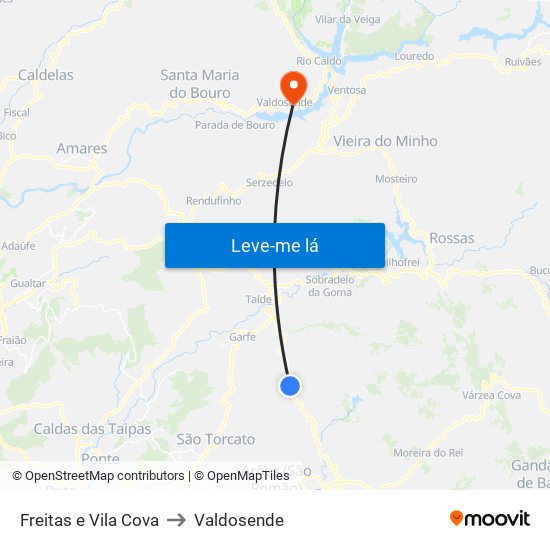 Freitas e Vila Cova to Valdosende map