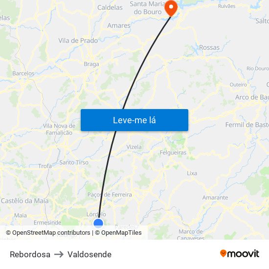 Rebordosa to Valdosende map