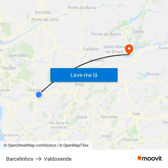Barcelinhos to Valdosende map