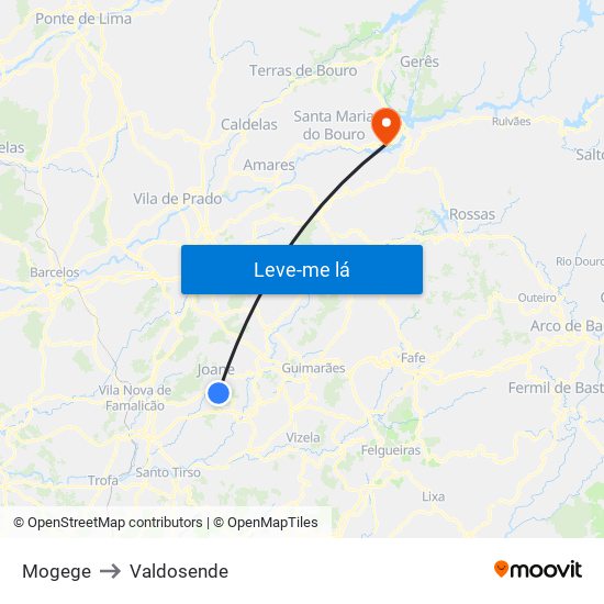 Mogege to Valdosende map
