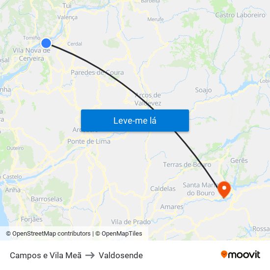 Campos e Vila Meã to Valdosende map