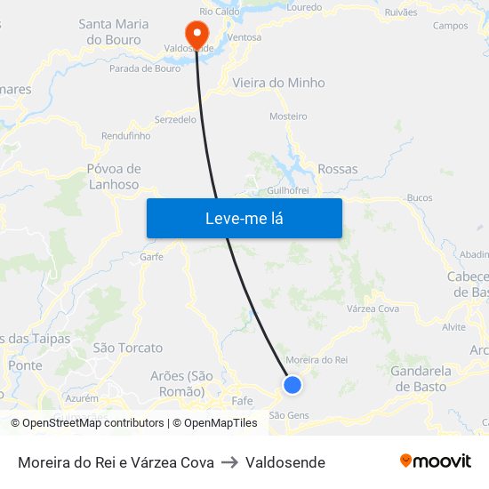 Moreira do Rei e Várzea Cova to Valdosende map