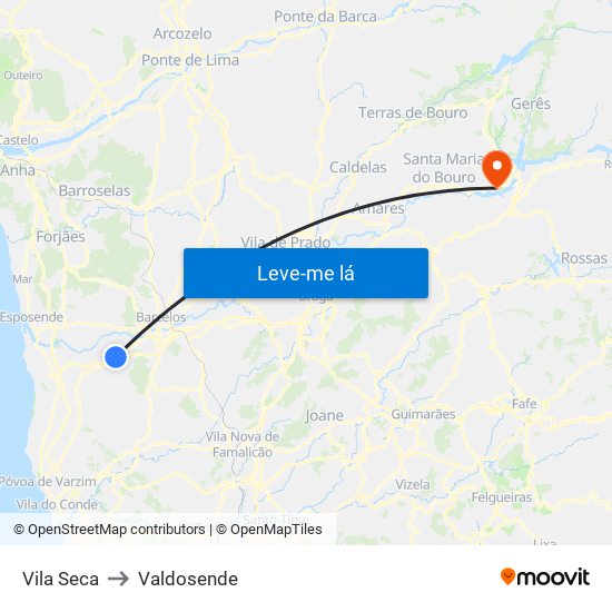 Vila Seca to Valdosende map