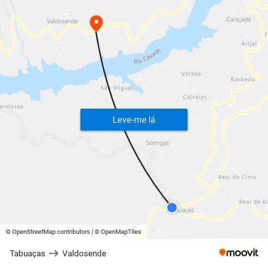 Tabuaças to Valdosende map