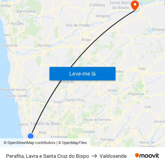 Perafita, Lavra e Santa Cruz do Bispo to Valdosende map