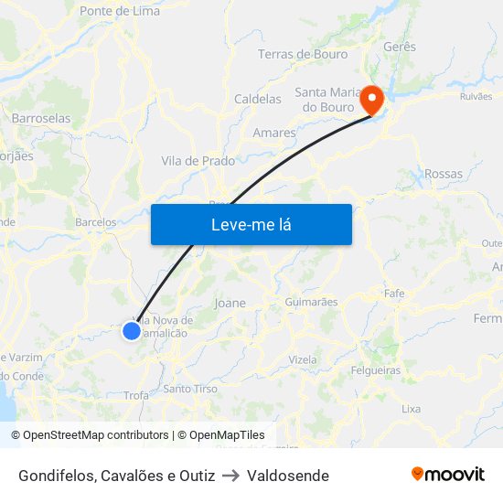 Gondifelos, Cavalões e Outiz to Valdosende map