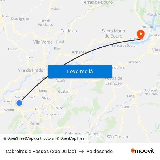 Cabreiros e Passos (São Julião) to Valdosende map
