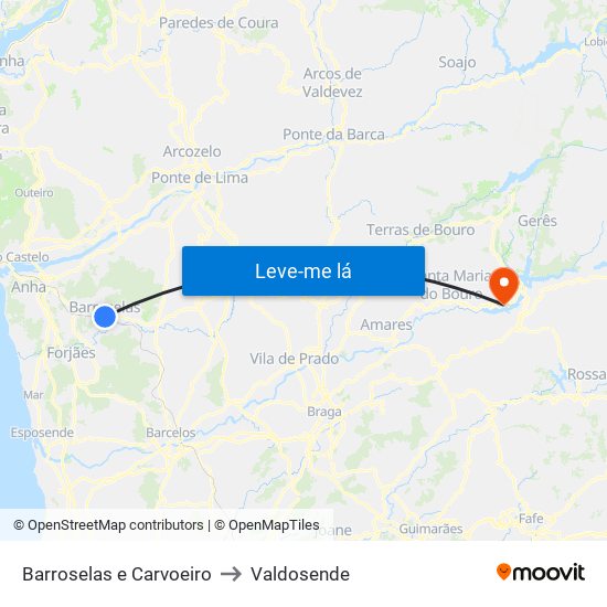 Barroselas e Carvoeiro to Valdosende map