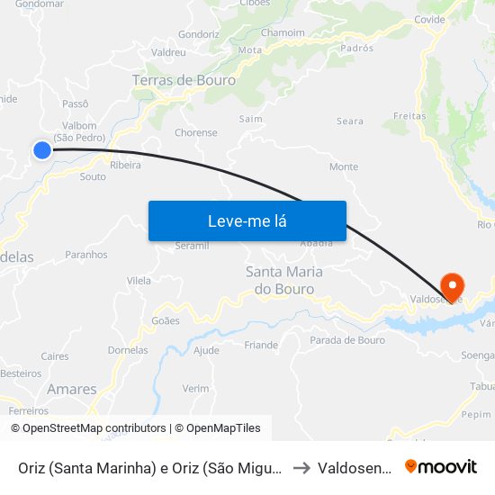 Oriz (Santa Marinha) e Oriz (São Miguel) to Valdosende map