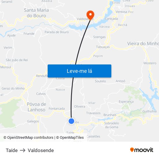 Taíde to Valdosende map