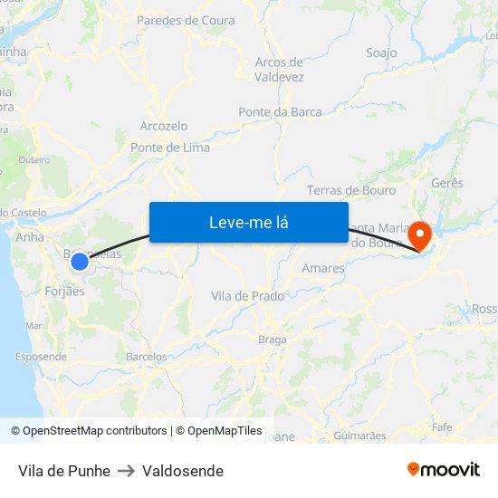 Vila de Punhe to Valdosende map