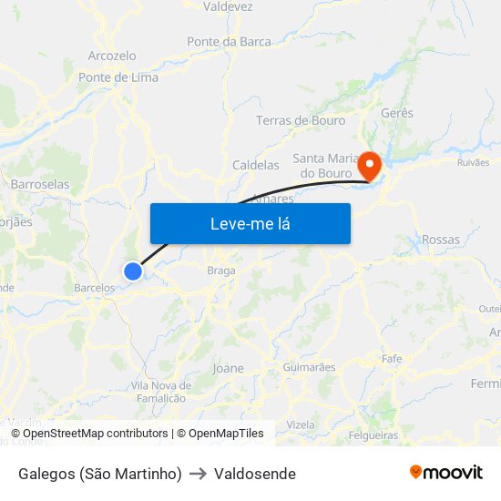 Galegos (São Martinho) to Valdosende map