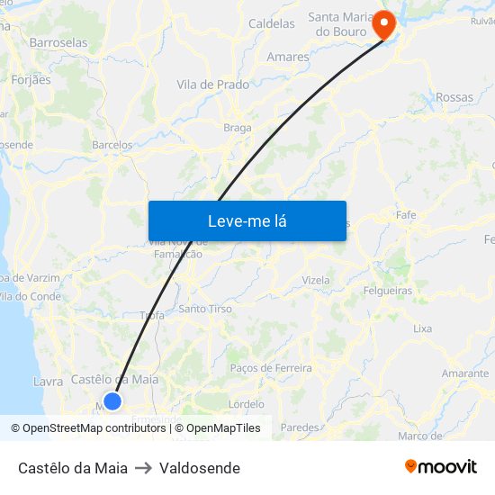 Castêlo da Maia to Valdosende map