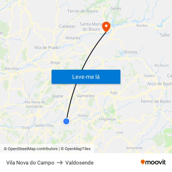 Vila Nova do Campo to Valdosende map