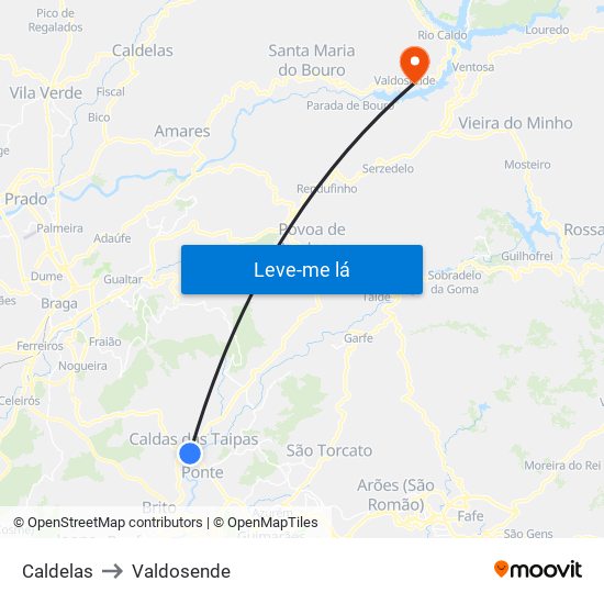 Caldelas to Valdosende map