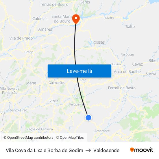 Vila Cova da Lixa e Borba de Godim to Valdosende map