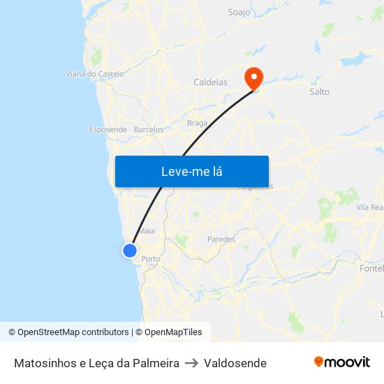 Matosinhos e Leça da Palmeira to Valdosende map