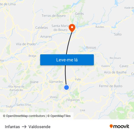 Infantas to Valdosende map