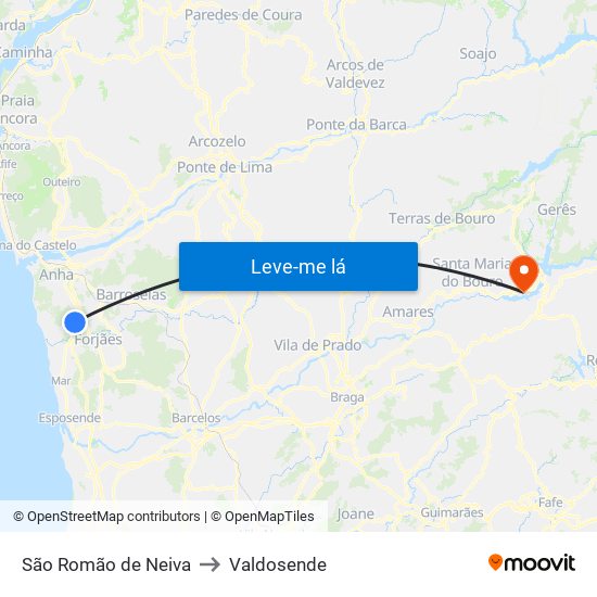 São Romão de Neiva to Valdosende map