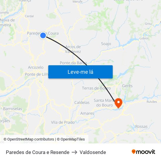 Paredes de Coura e Resende to Valdosende map