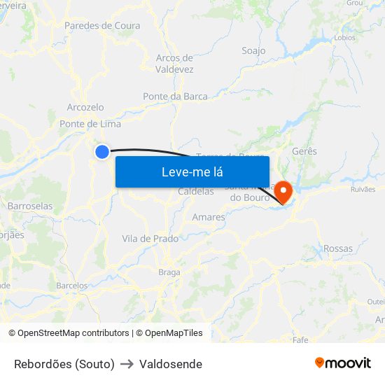 Rebordões (Souto) to Valdosende map