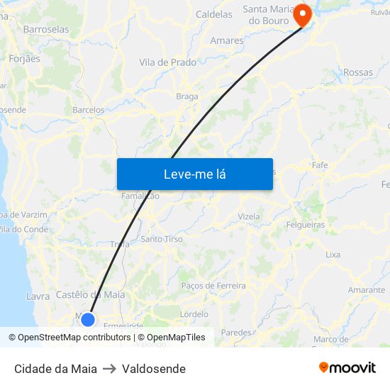 Cidade da Maia to Valdosende map