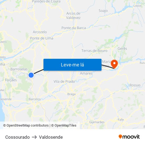 Cossourado to Valdosende map