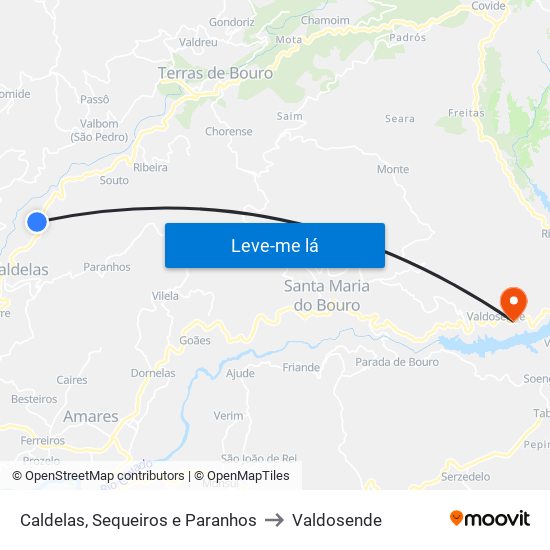 Caldelas, Sequeiros e Paranhos to Valdosende map