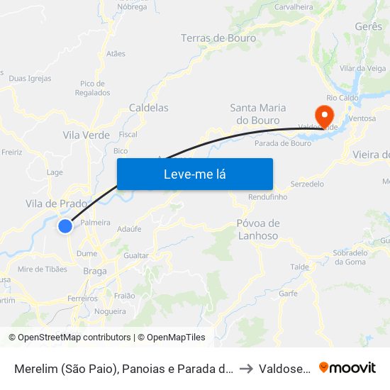 Merelim (São Paio), Panoias e Parada de Tibães to Valdosende map