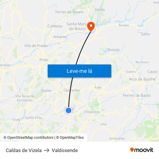 Caldas de Vizela to Valdosende map