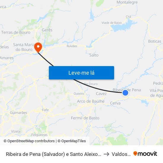 Ribeira de Pena (Salvador) e Santo Aleixo de Além-Tâmega to Valdosende map