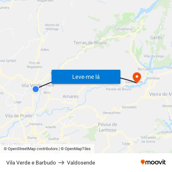 Vila Verde e Barbudo to Valdosende map