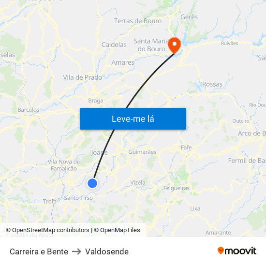 Carreira e Bente to Valdosende map